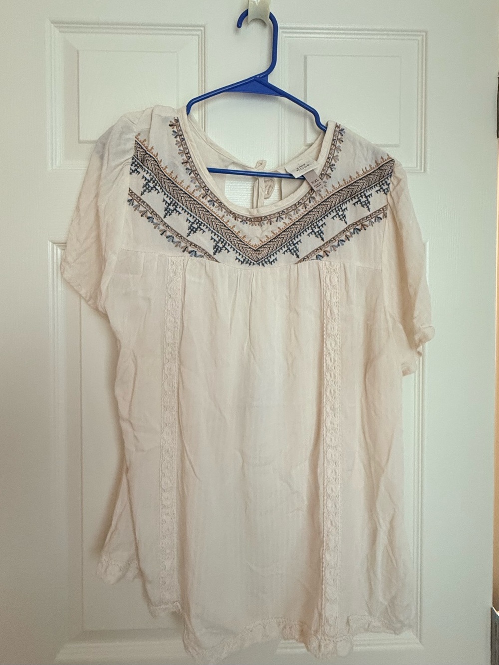 Knox Rose Cream Embroidered Short-Sleeve Peasant Top